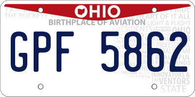 OH license plate GPF5862