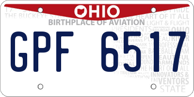 OH license plate GPF6517