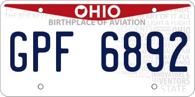 OH license plate GPF6892