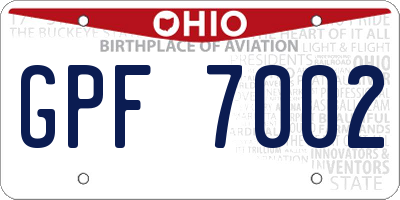OH license plate GPF7002