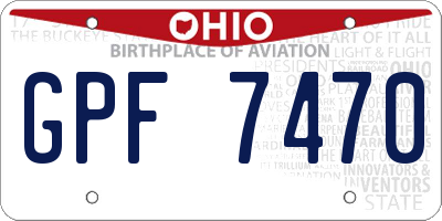 OH license plate GPF7470