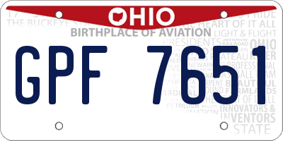 OH license plate GPF7651