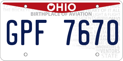 OH license plate GPF7670