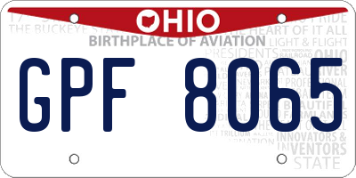OH license plate GPF8065