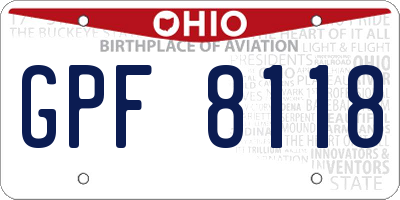 OH license plate GPF8118