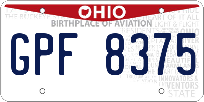 OH license plate GPF8375