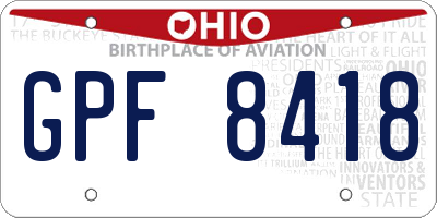 OH license plate GPF8418