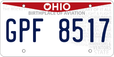 OH license plate GPF8517