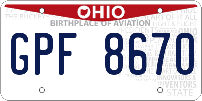 OH license plate GPF8670