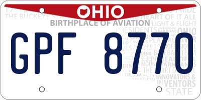 OH license plate GPF8770
