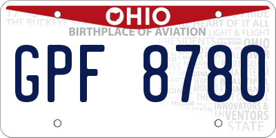 OH license plate GPF8780
