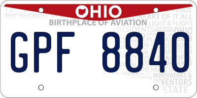 OH license plate GPF8840