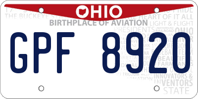 OH license plate GPF8920