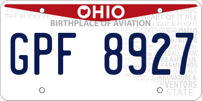 OH license plate GPF8927
