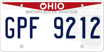 OH license plate GPF9212