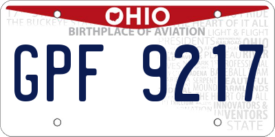 OH license plate GPF9217