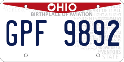 OH license plate GPF9892