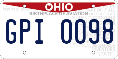 OH license plate GPI0098