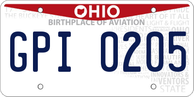 OH license plate GPI0205