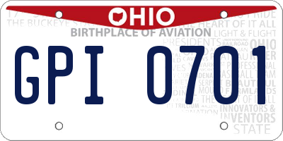 OH license plate GPI0701