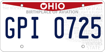 OH license plate GPI0725