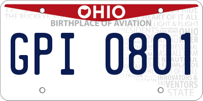 OH license plate GPI0801