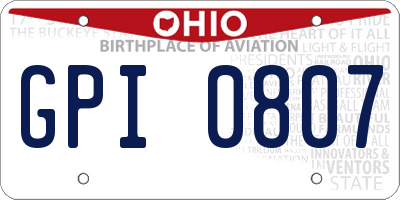 OH license plate GPI0807