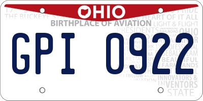 OH license plate GPI0922