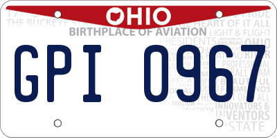 OH license plate GPI0967