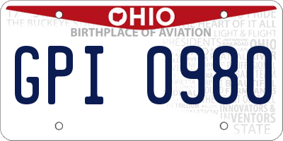 OH license plate GPI0980