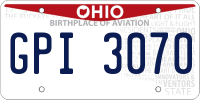 OH license plate GPI3070