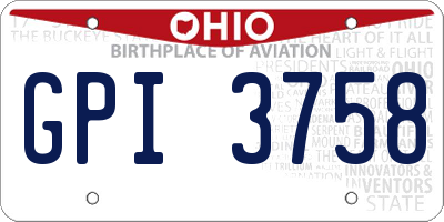 OH license plate GPI3758