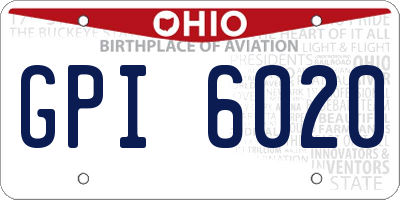 OH license plate GPI6020