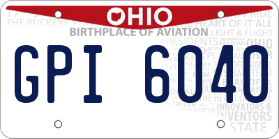 OH license plate GPI6040