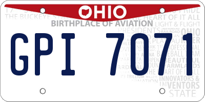 OH license plate GPI7071