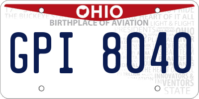 OH license plate GPI8040
