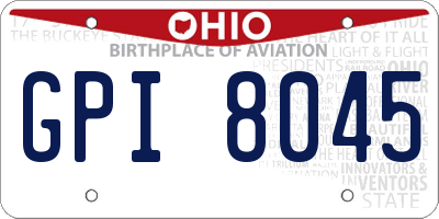 OH license plate GPI8045