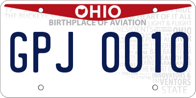 OH license plate GPJ0010