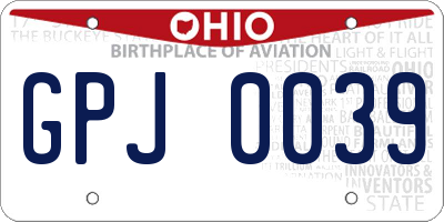 OH license plate GPJ0039