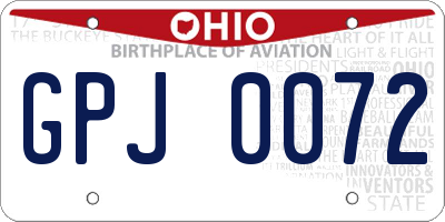 OH license plate GPJ0072