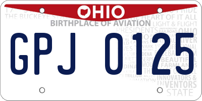 OH license plate GPJ0125