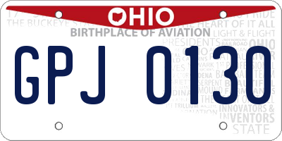 OH license plate GPJ0130