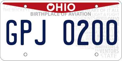 OH license plate GPJ0200