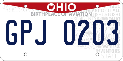 OH license plate GPJ0203
