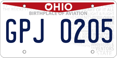 OH license plate GPJ0205