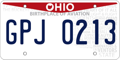 OH license plate GPJ0213