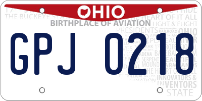 OH license plate GPJ0218