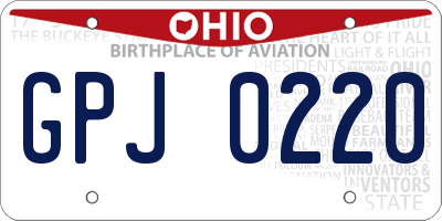 OH license plate GPJ0220
