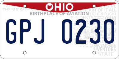 OH license plate GPJ0230