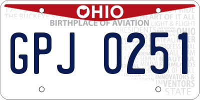 OH license plate GPJ0251